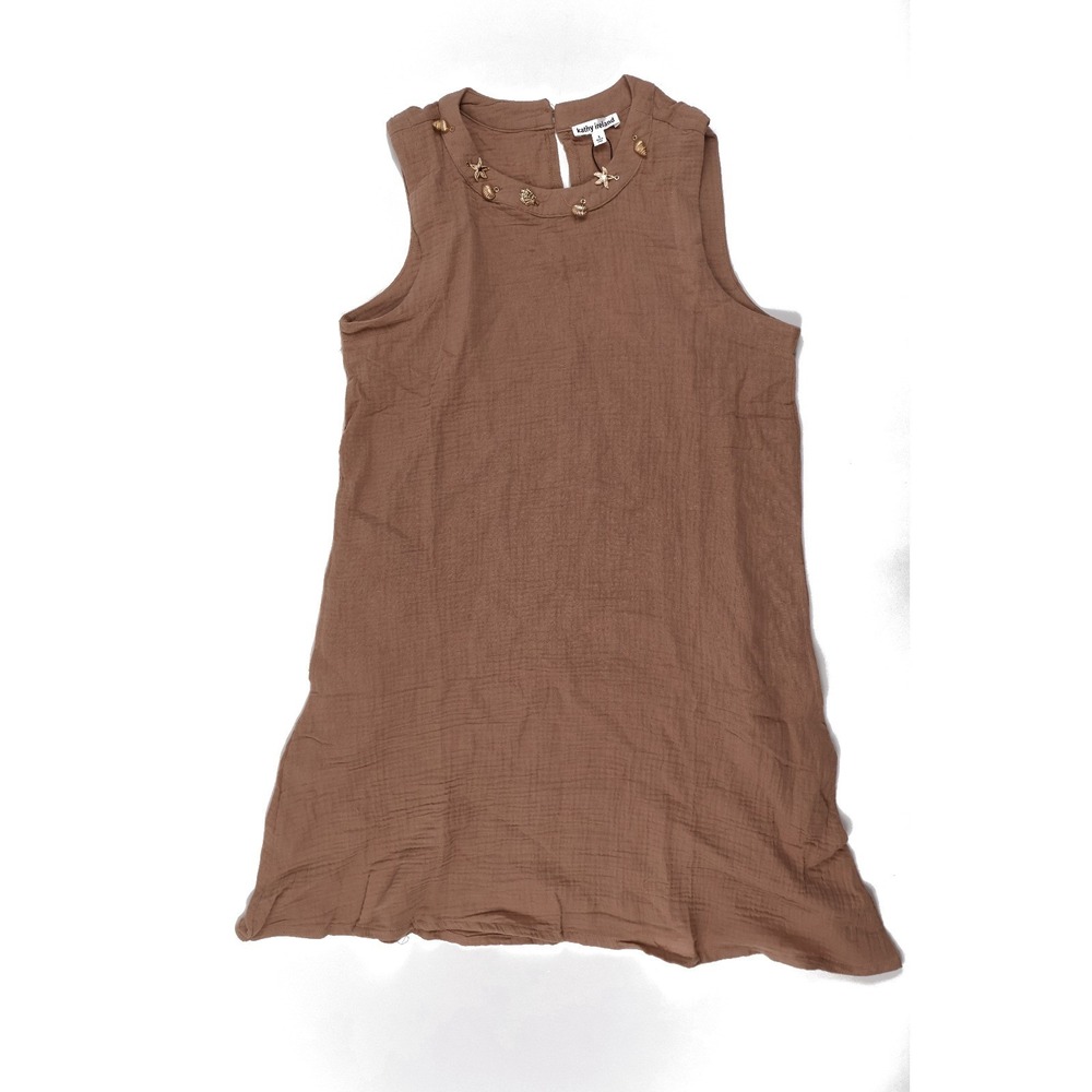Kathy Ireland Shift Dress Coastal Charm Brown Gauze Small NWT